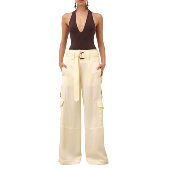 NWT Zimmermann Dawning Wide Leg Cargo Pants Womens 2 Medium Lemon Yellow Trouser - Picture 2 of 16
